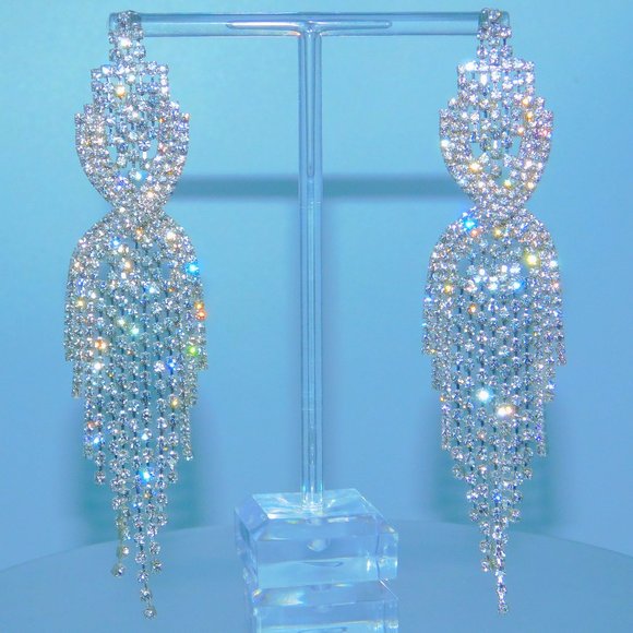 Teardrop Crystal Tassels Dangle Earrings NEW! - Picture 2 of 12